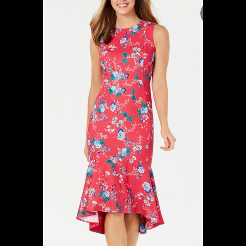 Calvin Klein Floral-Print Flounce-Hem Midi Dress